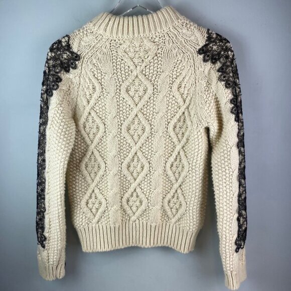 Zara White Cable Knit Sweater Black Lace Size M - Picture 3 of 4